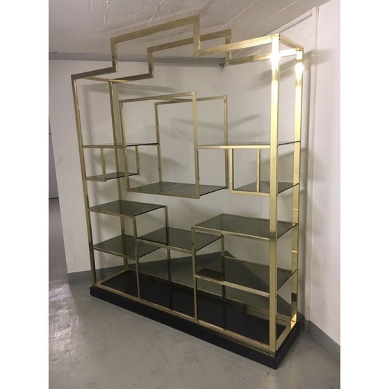 Image 1 of Mensola vintage in ottone e vetro di Romeo Rega, Italia 1970