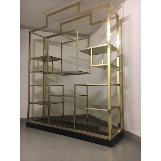 Image 1 of Mensola vintage in ottone e vetro di Romeo Rega, Italia 1970