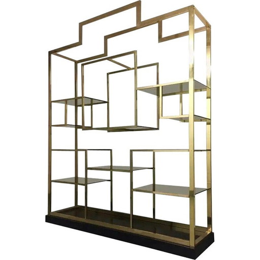 Vintage brass and glass shelf by Romeo Rega, Italy 1970