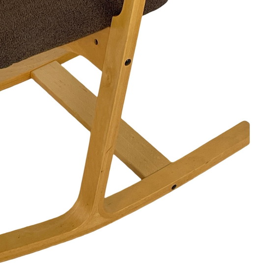 Image 1 of Peter Opsvik - Stokke - Actulum - Ergonomically Shaped Rocking Chair - Brown Upholstery And Wooden Frame