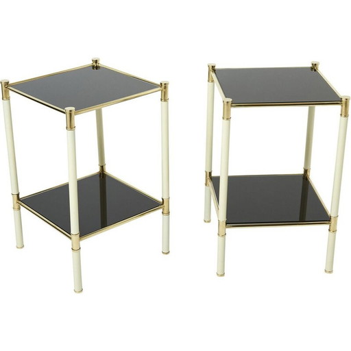 Pair of vintage brass and glass bedside tables by Tommaso Barbi, 1970