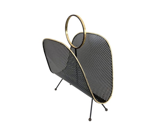 Magazine rack - Perforated metal - Brass - Attributed to Mathieu Matégot - 1950