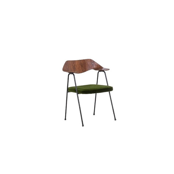 Image 1 of Vintage armchair in black metal and curved plywood by Robin Day, 1950