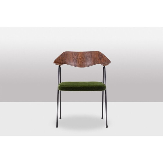 Image 1 of Vintage armchair in black metal and curved plywood by Robin Day, 1950