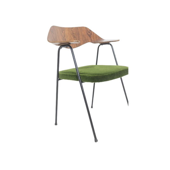 Image 1 of Vintage armchair in black metal and curved plywood by Robin Day, 1950