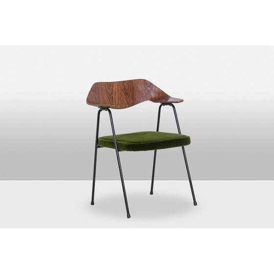 Image 1 of Vintage armchair in black metal and curved plywood by Robin Day, 1950