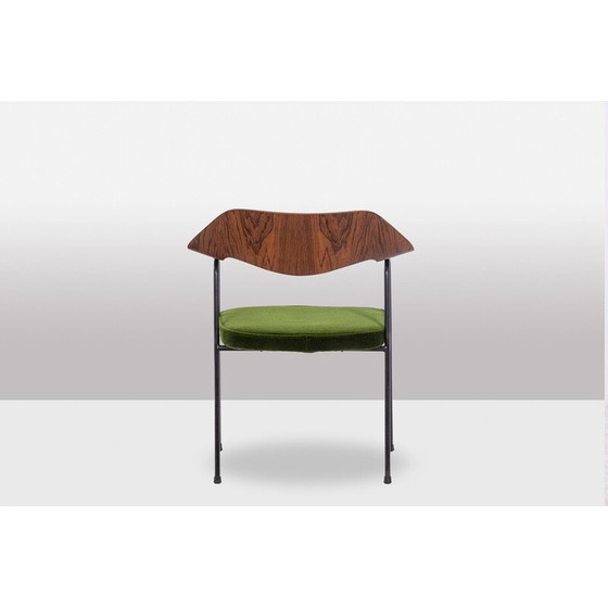Image 1 of Vintage armchair in black metal and curved plywood by Robin Day, 1950