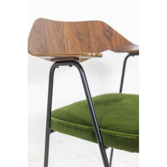 Image 1 of Vintage armchair in black metal and curved plywood by Robin Day, 1950