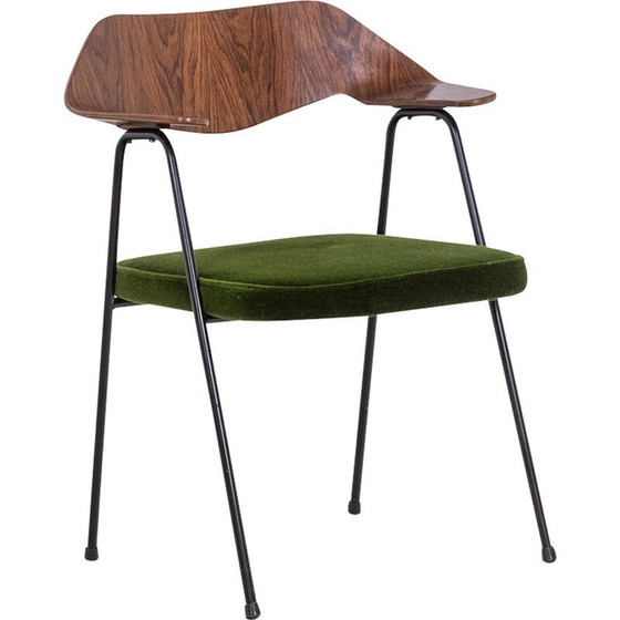 Image 1 of Vintage armchair in black metal and curved plywood by Robin Day, 1950