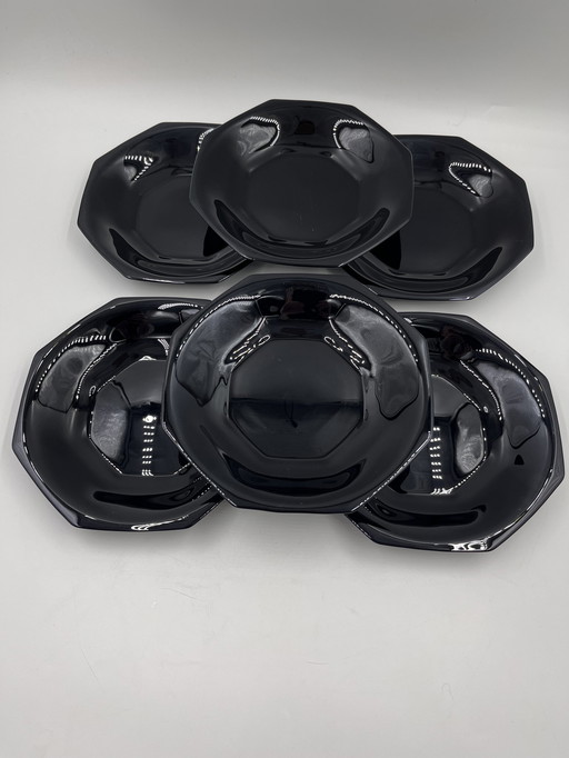 Set Of 6 Black Soup Plates