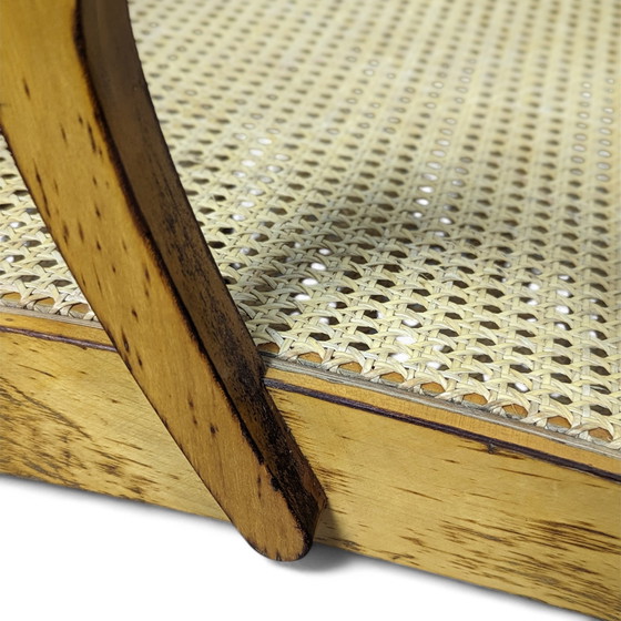 Image 1 of Lettino prendisole vintage in faggio e rattan, anni '40