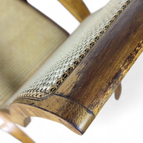 Image 1 of Lettino prendisole vintage in faggio e rattan, anni '40