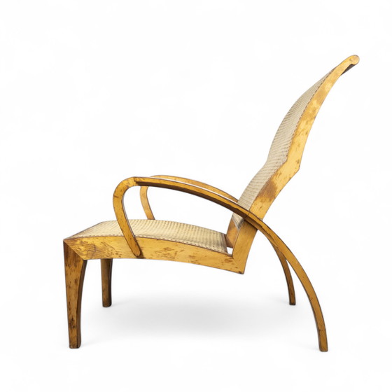 Image 1 of Lettino prendisole vintage in faggio e rattan, anni '40