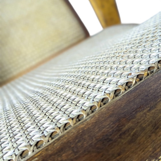 Image 1 of Lettino prendisole vintage in faggio e rattan, anni '40