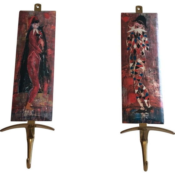Image 1 of Pair of vintage coat hooks depicting characters from the Comedia Del Arte, 1970