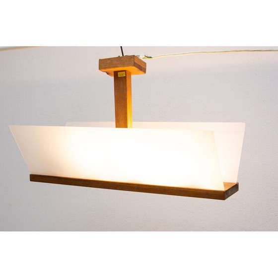 Image 1 of Vintage glass and beech pendant lamp for Krásná Jizba, Czechoslovakia 1950s