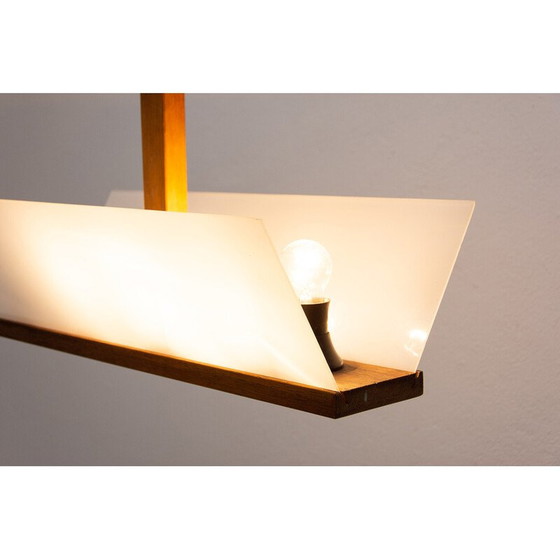 Image 1 of Vintage glass and beech pendant lamp for Krásná Jizba, Czechoslovakia 1950s