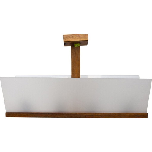 Vintage glass and beech pendant lamp for Krásná Jizba, Czechoslovakia 1950s