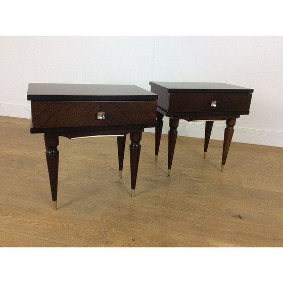 Image 1 of Pair of vintage mahogany and brass bedside tables, Italy 1960