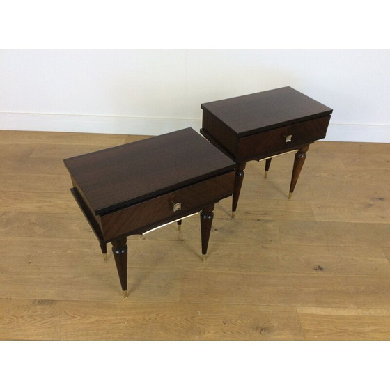 Image 1 of Pair of vintage mahogany and brass bedside tables, Italy 1960
