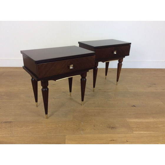 Image 1 of Pair of vintage mahogany and brass bedside tables, Italy 1960