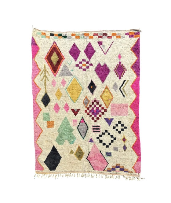 Image 1 of Modern handmade Berber rug with vibrant geometric patterns