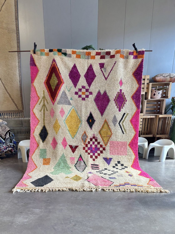 Image 1 of Modern handmade Berber rug with vibrant geometric patterns