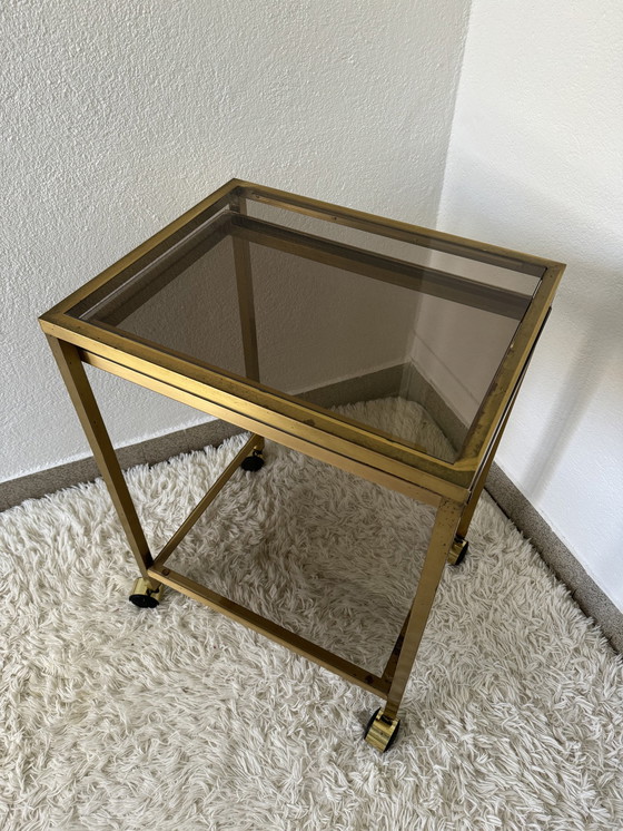 Image 1 of Rolling Sideboard Brass Smoked Glass 70s