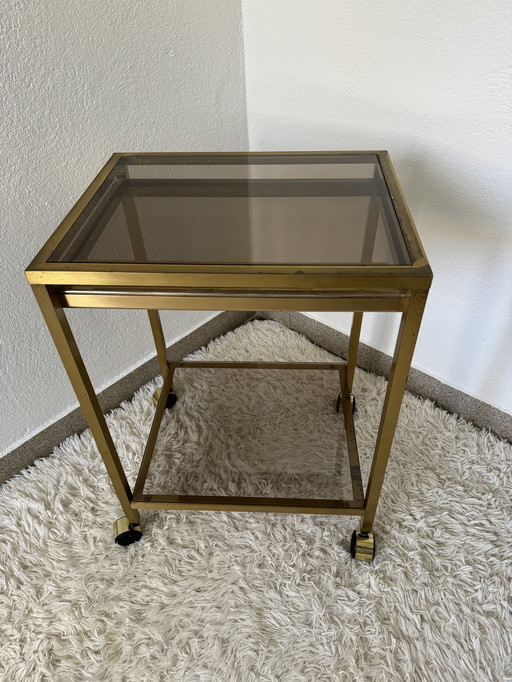 Rolling Sideboard Brass Smoked Glass 70s