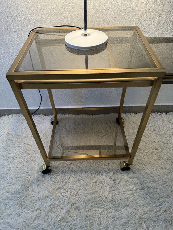 Image 1 of Rolling Sideboard Brass Smoked Glass 70s