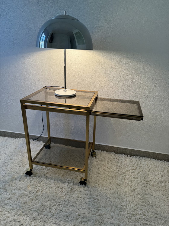 Image 1 of Rolling Sideboard Brass Smoked Glass 70s