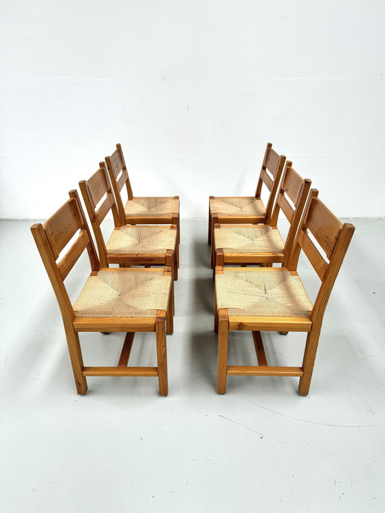 Image 1 of 6 sedie vintage in pino danese con cordoncino di carta di Tage Poulsen