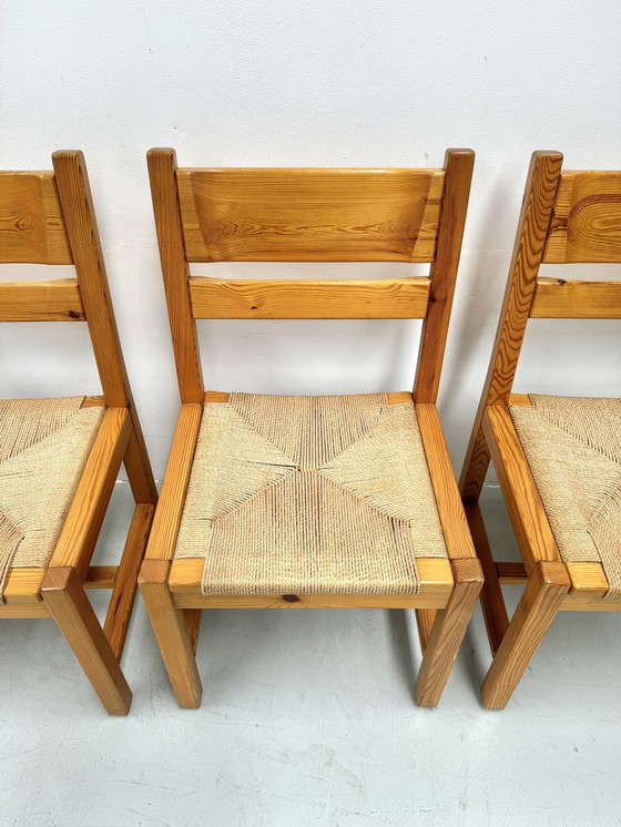 Image 1 of 6 sedie vintage in pino danese con cordoncino di carta di Tage Poulsen