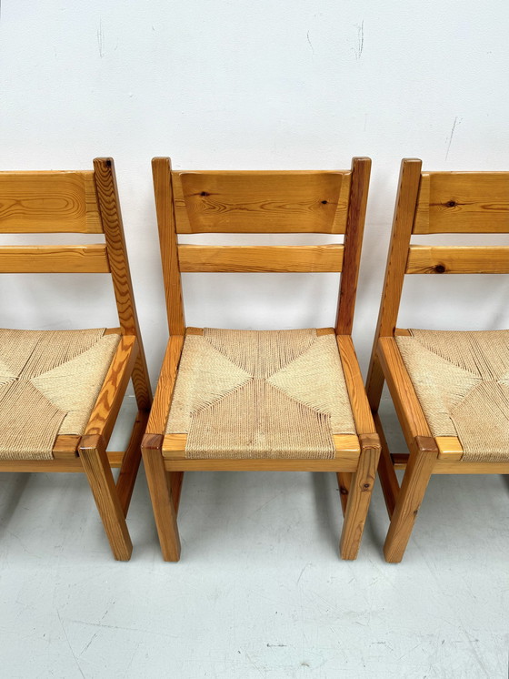 Image 1 of 6 sedie vintage in pino danese con cordoncino di carta di Tage Poulsen