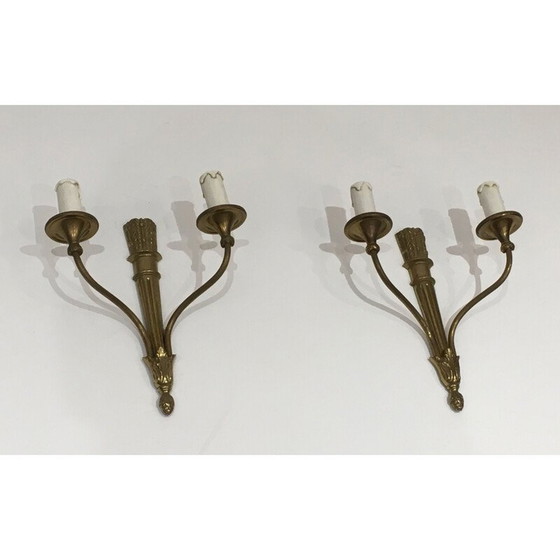 Image 1 of Pair of vintage bronze sconces with quivers and ribbons, France 1960