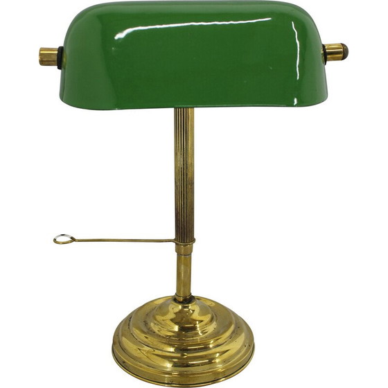 Image 1 of Vintage Art Deco brass banker's table lamp, Czechoslovakia 1930
