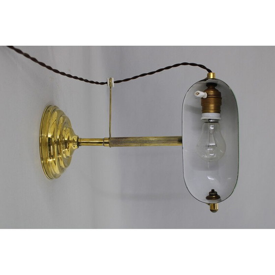 Image 1 of Vintage Art Deco brass banker's table lamp, Czechoslovakia 1930