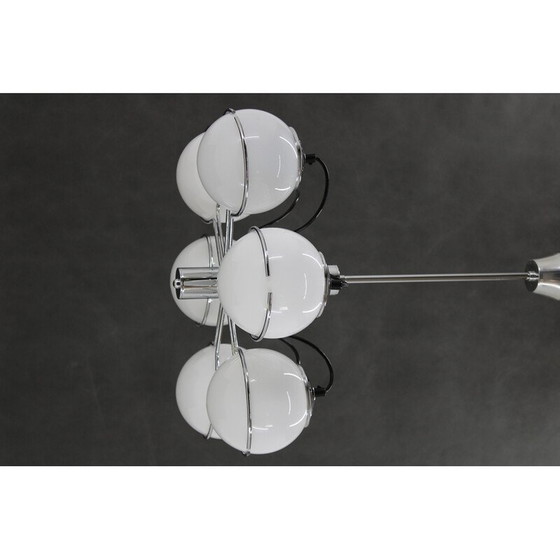 Image 1 of Vintage Italian chrome and opaline glass chandelier by Targetti Sankey, 1970s
