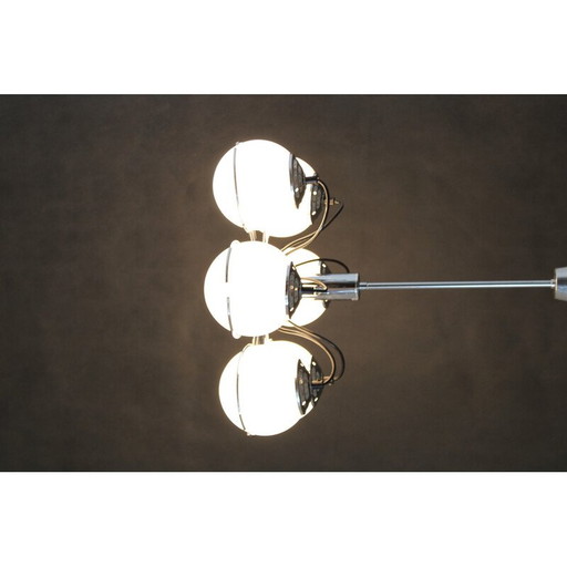Vintage Italian chrome and opaline glass chandelier by Targetti Sankey, 1970s