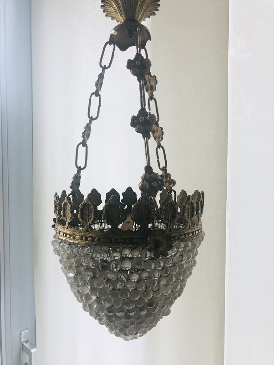 Image 1 of Brass Chandelier Hand Blown Glass Grapes