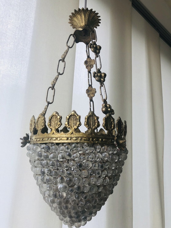 Image 1 of Brass Chandelier Hand Blown Glass Grapes