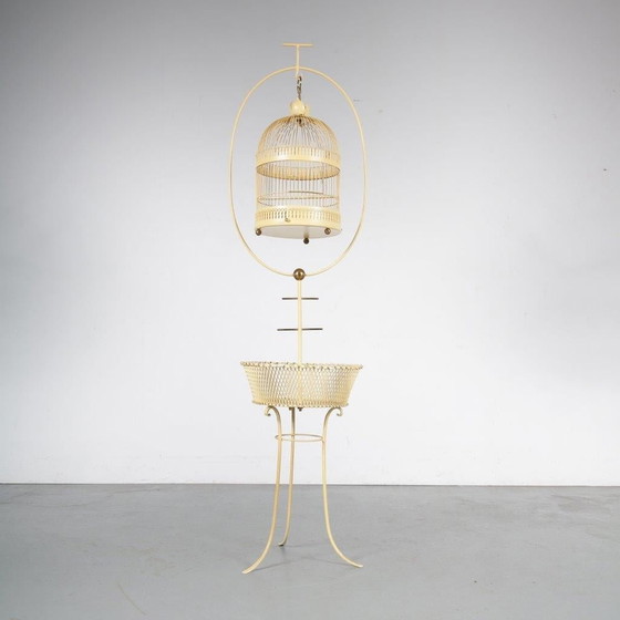 Image 1 of Unique Metal Bird Cage on Stand, Italy 1950