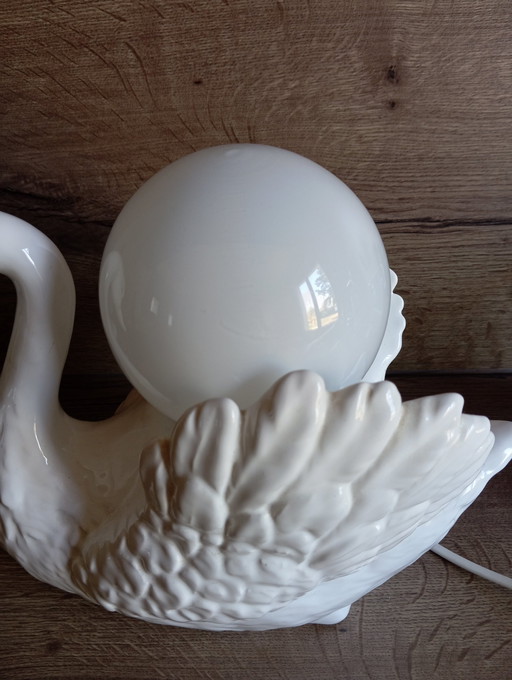 Lampe De Table Sculpturale Vintage Cygne Céramique Blanc, Shabby Chic