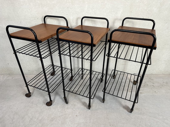 Image 1 of 3x table d'appoint vintage / chariot 70's en teck