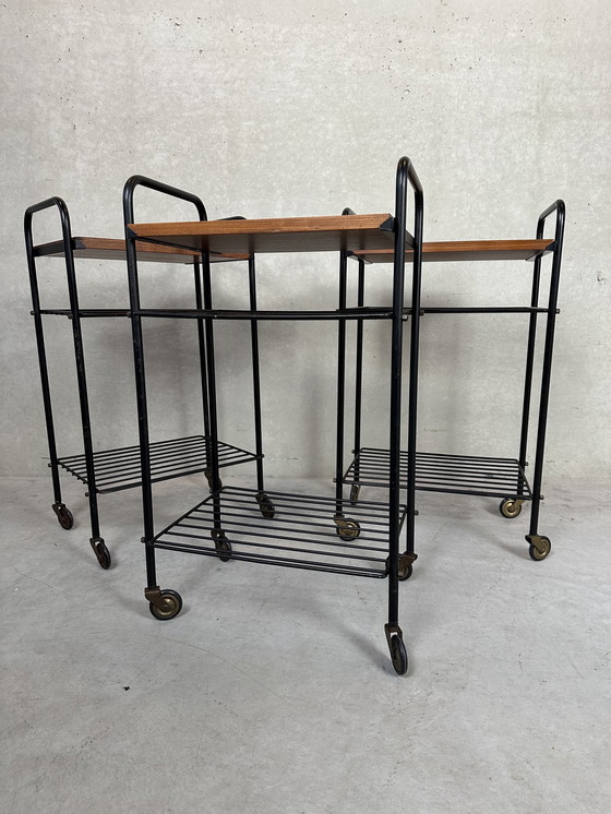 Image 1 of 3x table d'appoint vintage / chariot 70's en teck
