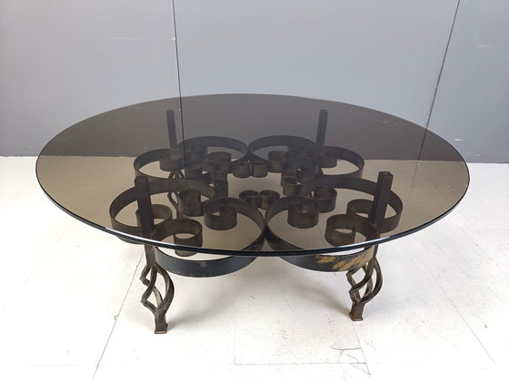 Image 1 of Brutalist Wrought Iron Coffee Table 1970S