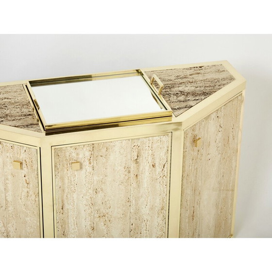 Image 1 of Pair of vintage brass and travertine cabinets by Alfredo Freda for Cittone Oggi, Italy 1975