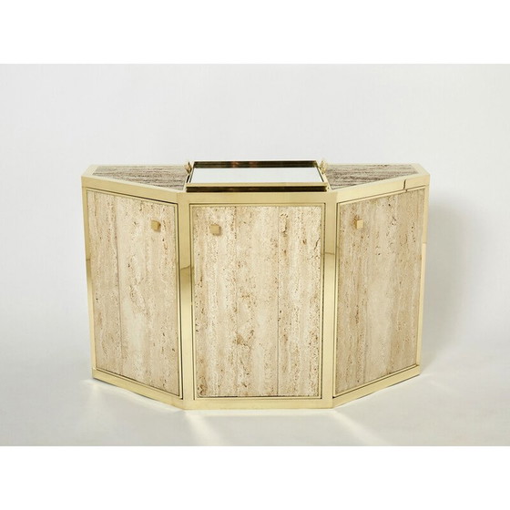 Image 1 of Pair of vintage brass and travertine cabinets by Alfredo Freda for Cittone Oggi, Italy 1975