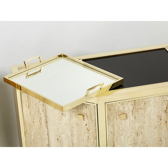 Image 1 of Pair of vintage brass and travertine cabinets by Alfredo Freda for Cittone Oggi, Italy 1975