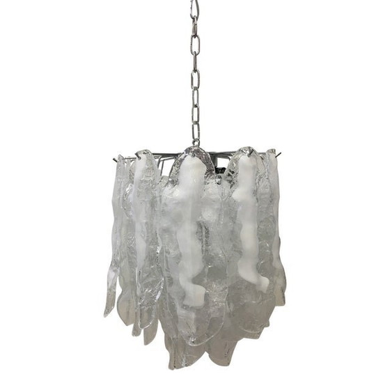 Image 1 of Italian Murano Glass Chrome Metal Frame Sputnik Chandelier